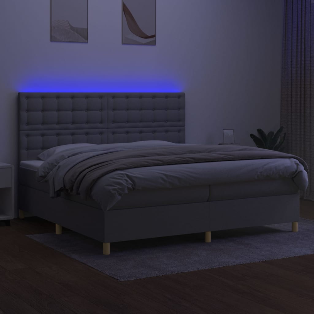 Sommier à lattes de lit matelas et LED Gris clair 200x200 cm