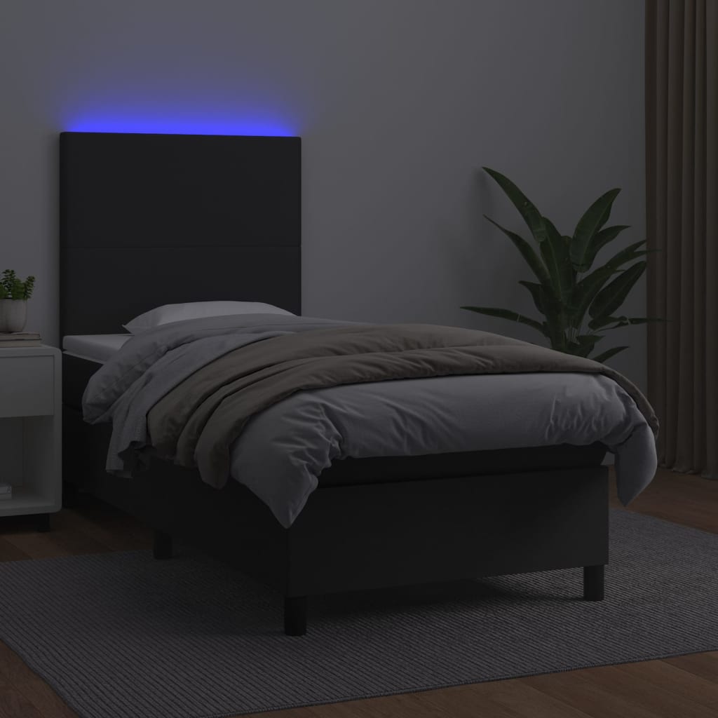 Sommier à lattes de lit avec matelas et LED Noir 90x200 cm