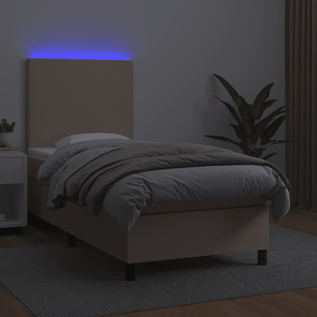 Sommier à lattes de lit avec matelas et LED Cappuccino 90x200cm