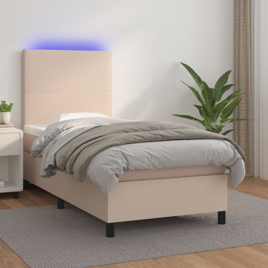 Sommier à lattes de lit avec matelas et LED Cappuccino 90x200cm