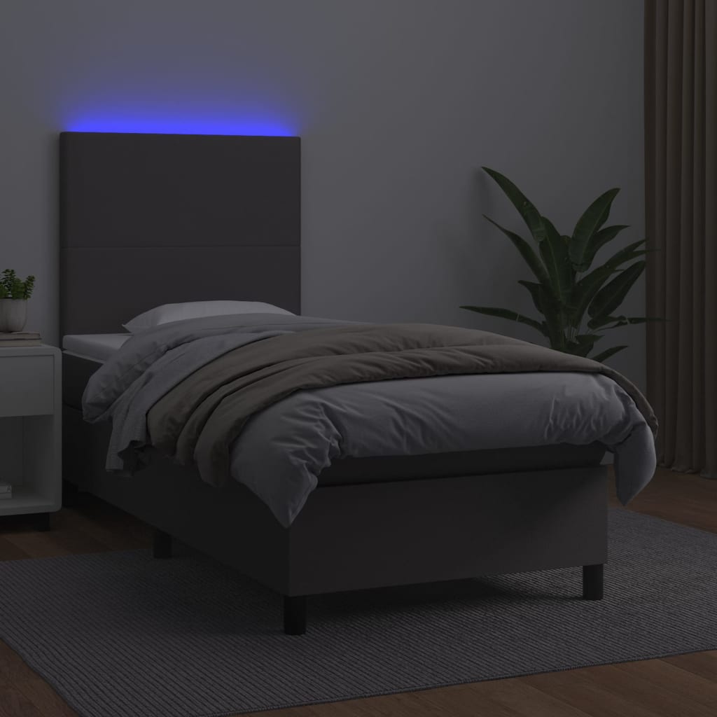 Sommier à lattes de lit avec matelas et LED Gris 100x200 cm