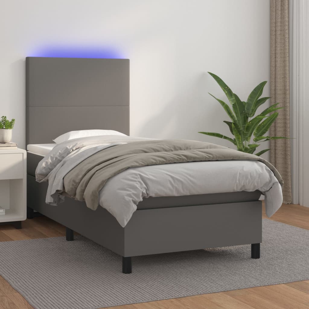 Sommier à lattes de lit avec matelas et LED Gris 100x200 cm