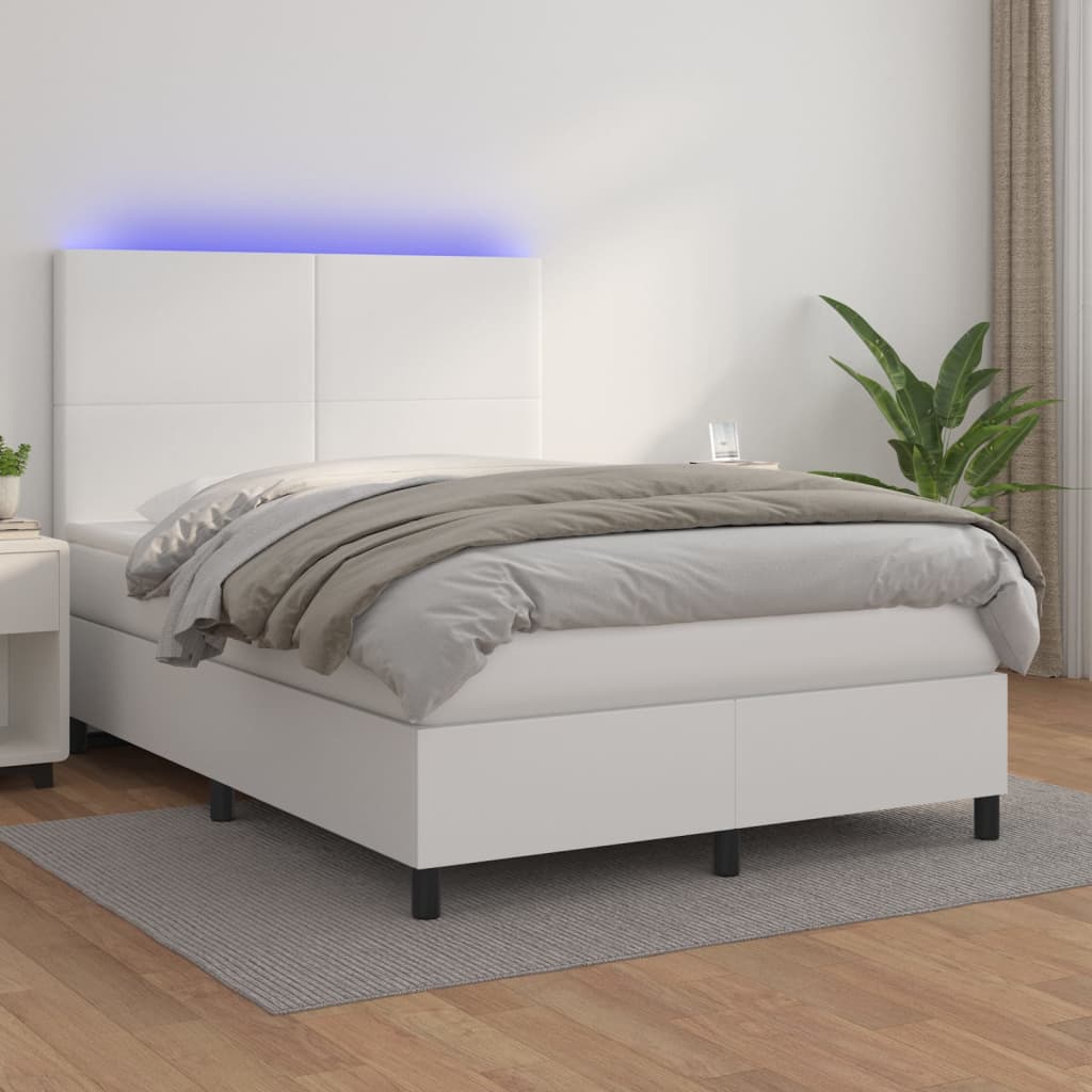 Sommier à lattes de lit avec matelas et LED Blanc 140x190 cm