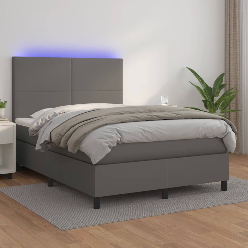 Sommier à lattes de lit avec matelas et LED Gris 140x190 cm