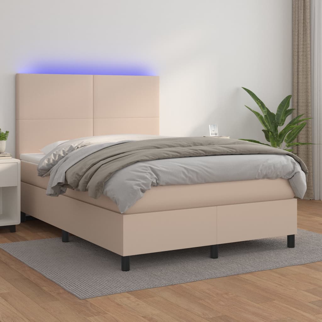 Sommier à lattes de lit avec matelas LED Cappuccino 140x200 cm