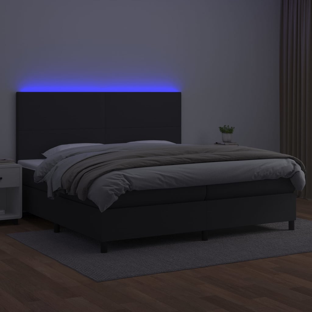 Sommier à lattes de lit avec matelas et LED Noir 200x200 cm