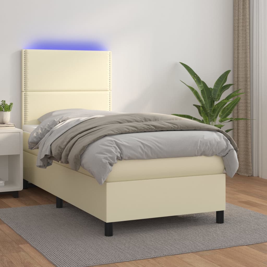 Sommier à lattes de lit avec matelas et LED Crème 100x200 cm