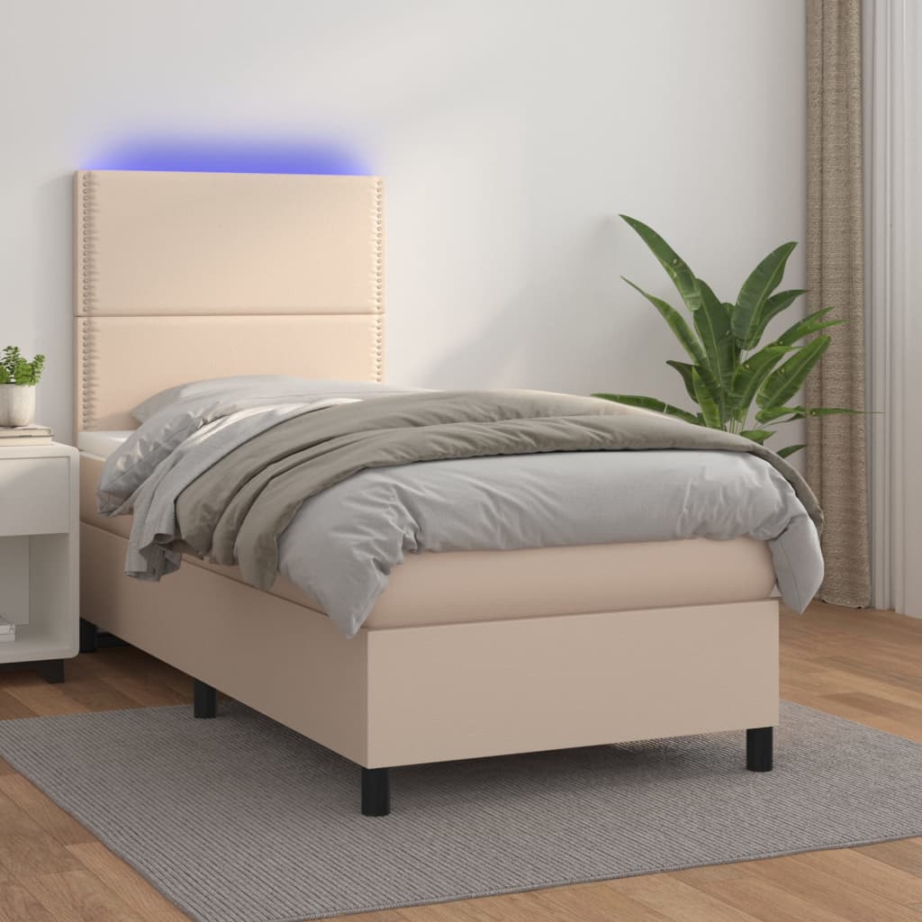 Sommier à lattes de lit avec matelas LED Cappuccino 100x200 cm