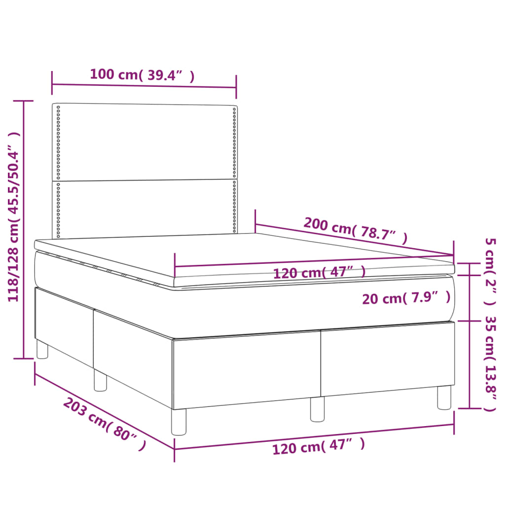 Sommier à lattes de lit avec matelas LED Cappuccino 120x200 cm