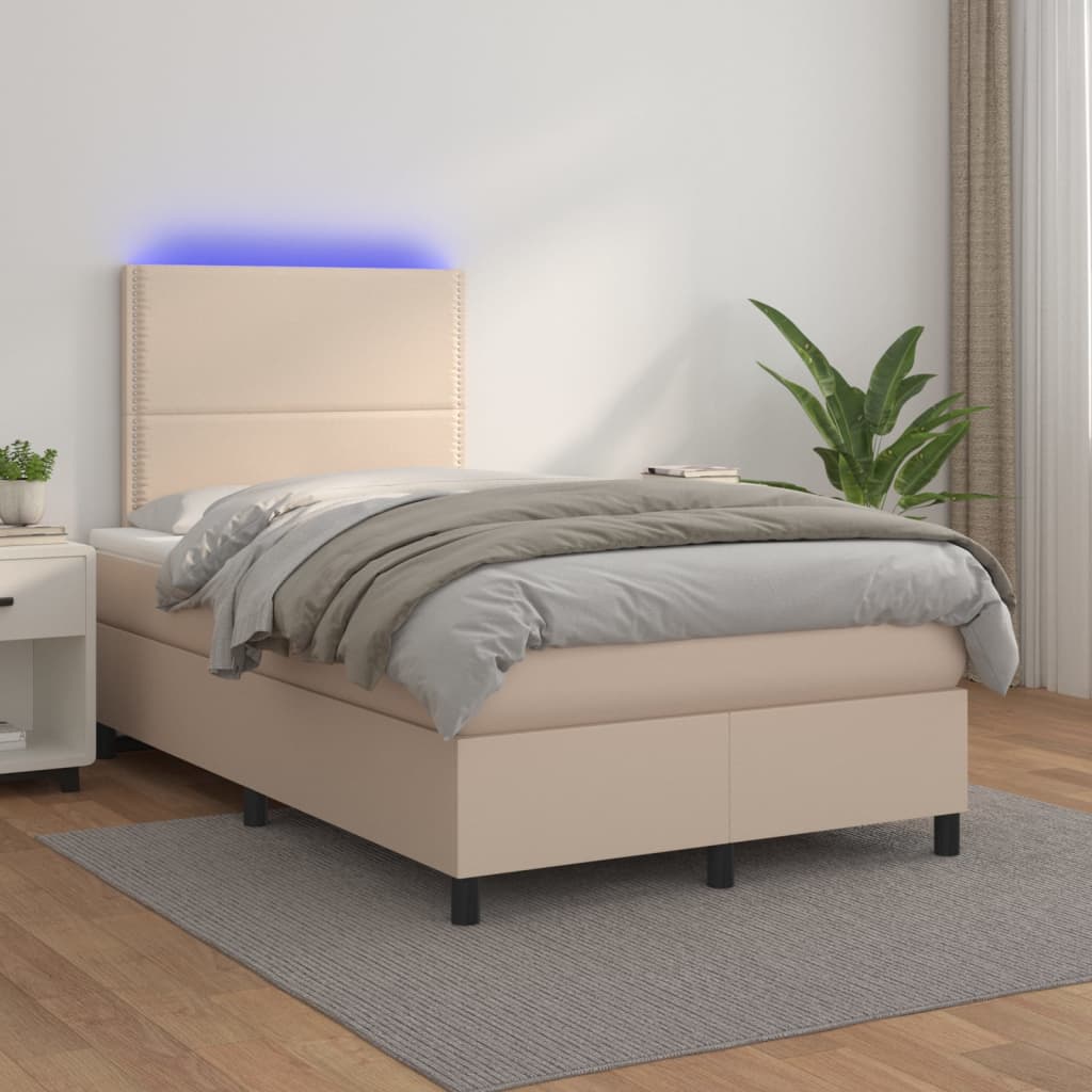 Sommier à lattes de lit avec matelas LED Cappuccino 120x200 cm