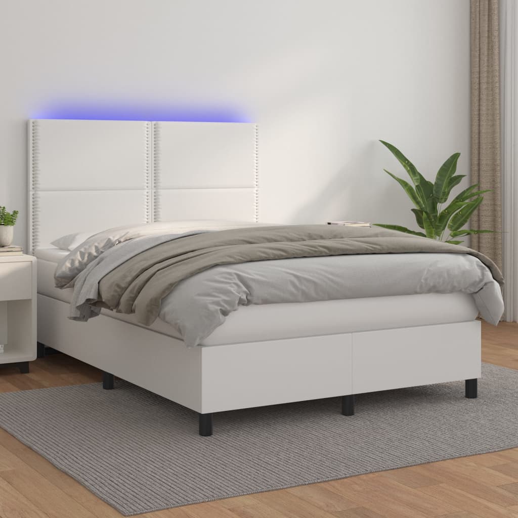 Sommier à lattes de lit avec matelas et LED Blanc 140x190 cm