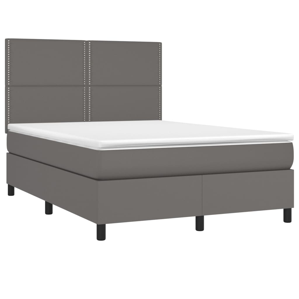 Sommier à lattes de lit avec matelas et LED Gris 140x190 cm