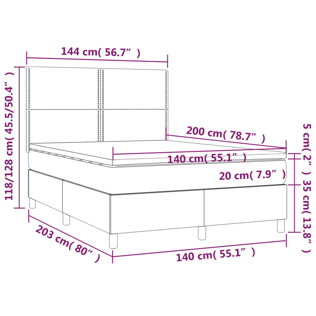 Sommier à lattes de lit avec matelas LED Cappuccino 140x200 cm