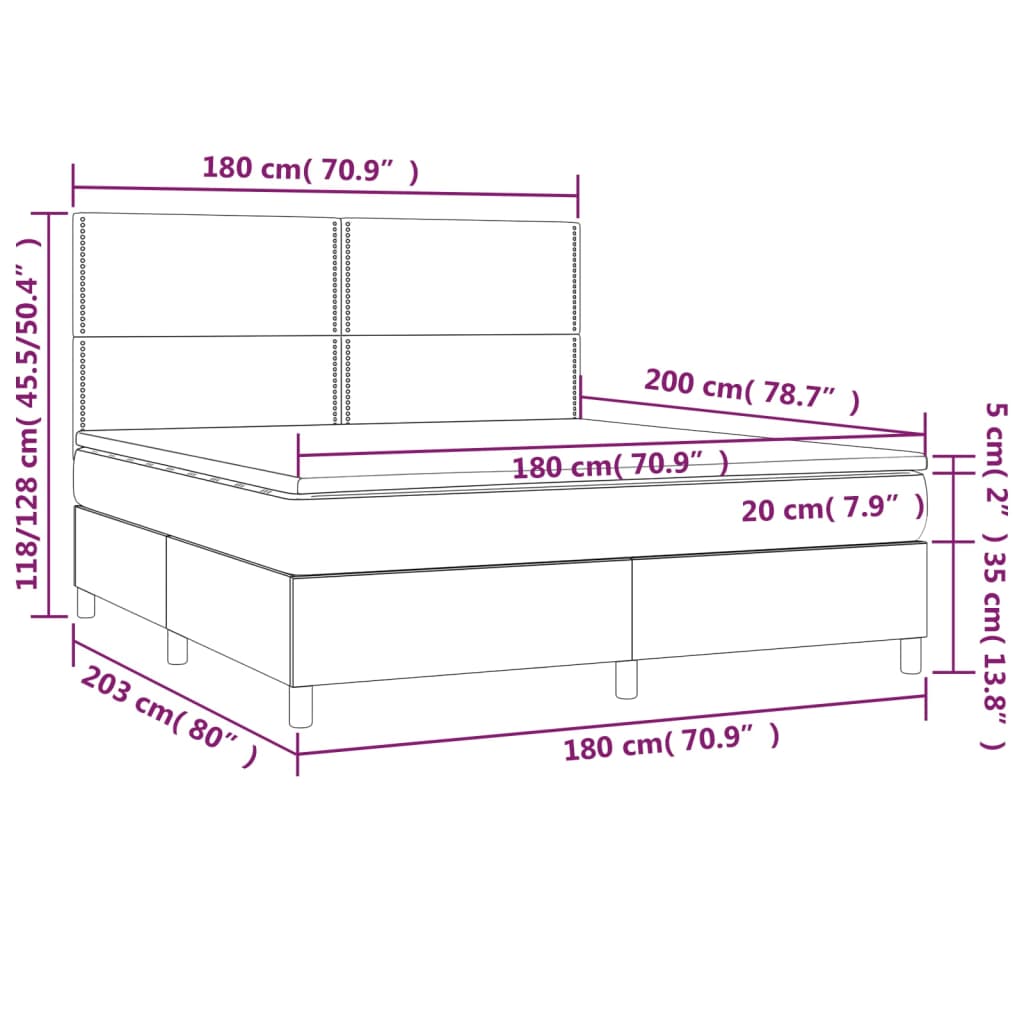 Sommier à lattes de lit avec matelas LED Cappuccino 180x200 cm