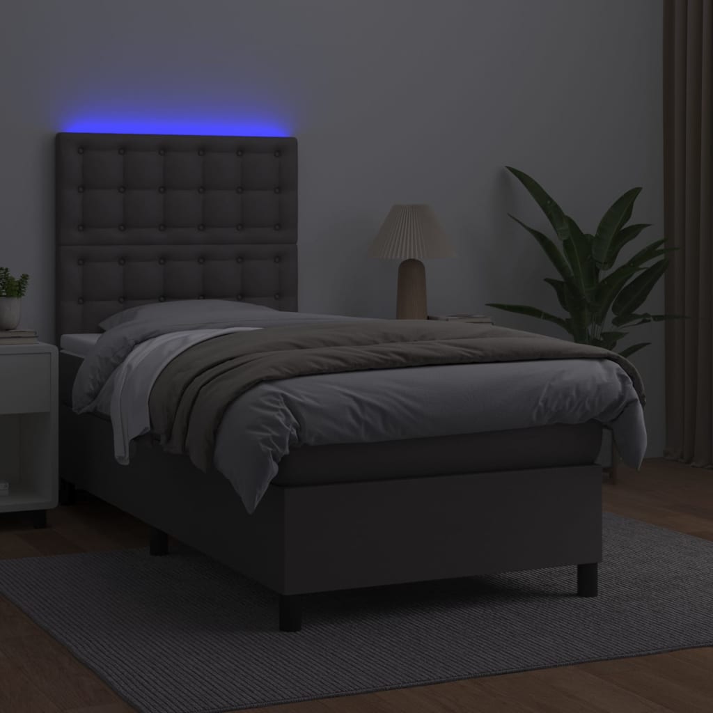 Sommier à lattes de lit avec matelas et LED Gris 100x200 cm