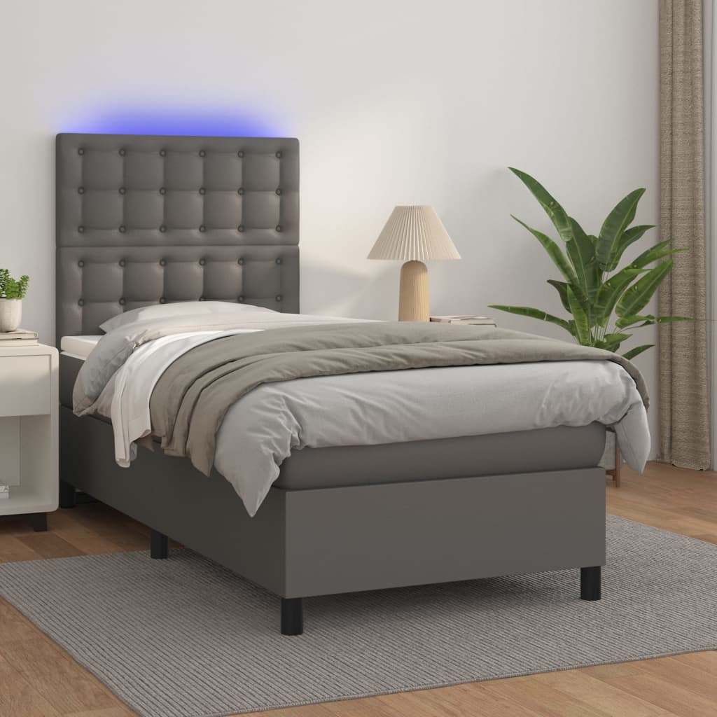 Sommier à lattes de lit avec matelas et LED Gris 100x200 cm