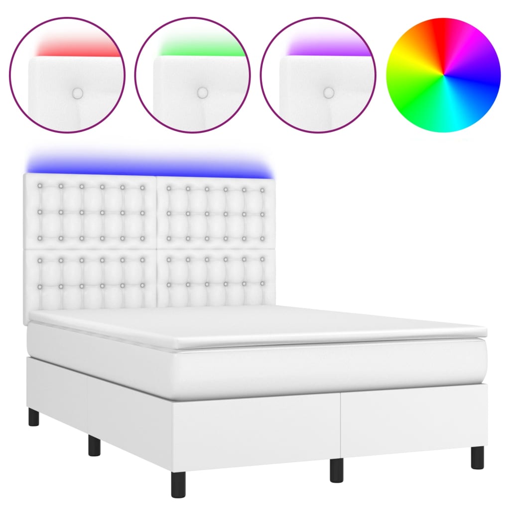 Sommier à lattes de lit avec matelas et LED Blanc 140x190 cm