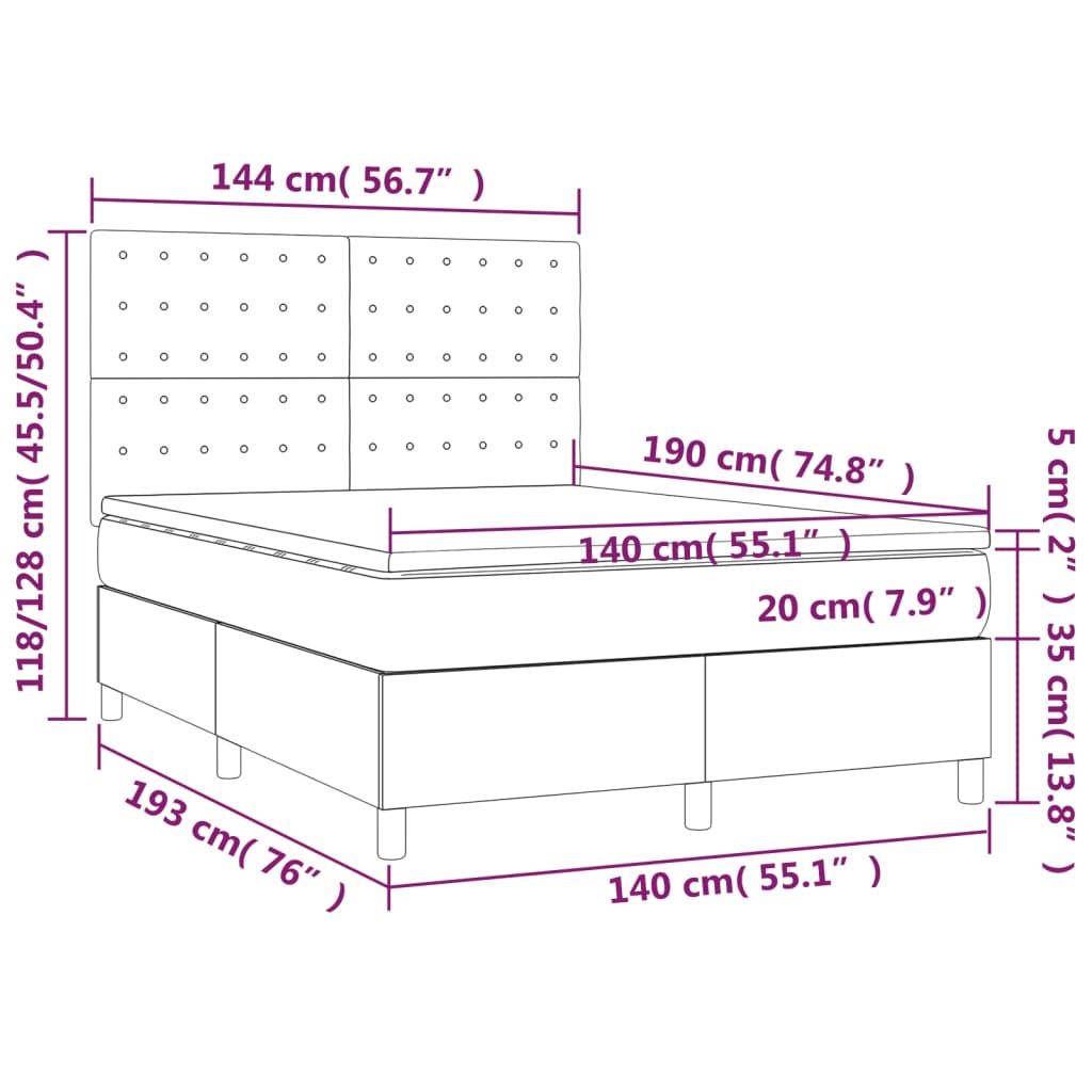 Sommier à lattes de lit avec matelas et LED Blanc 140x190 cm