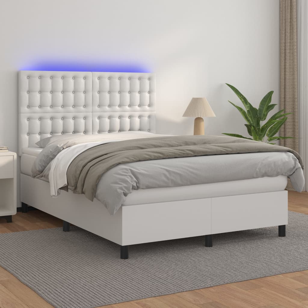 Sommier à lattes de lit avec matelas et LED Blanc 140x190 cm