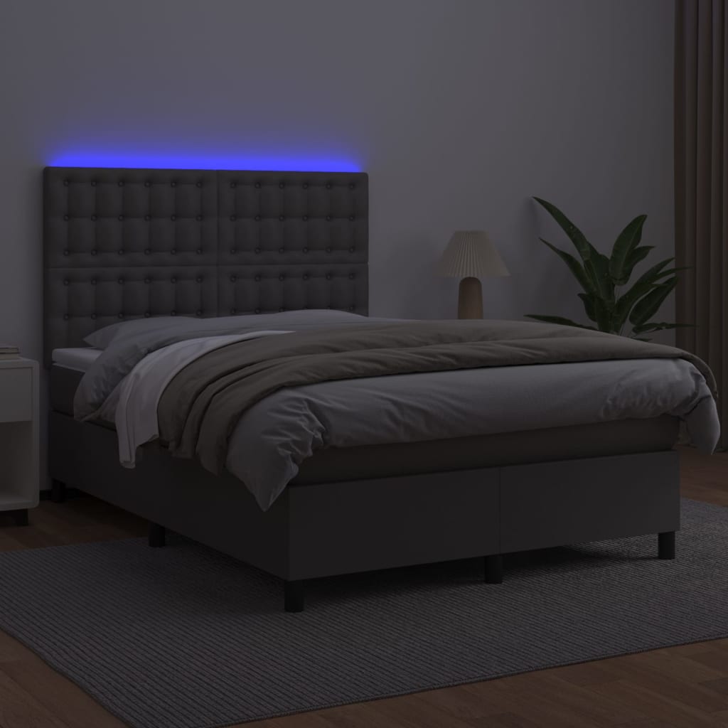 Sommier à lattes de lit avec matelas et LED Gris 140x190 cm