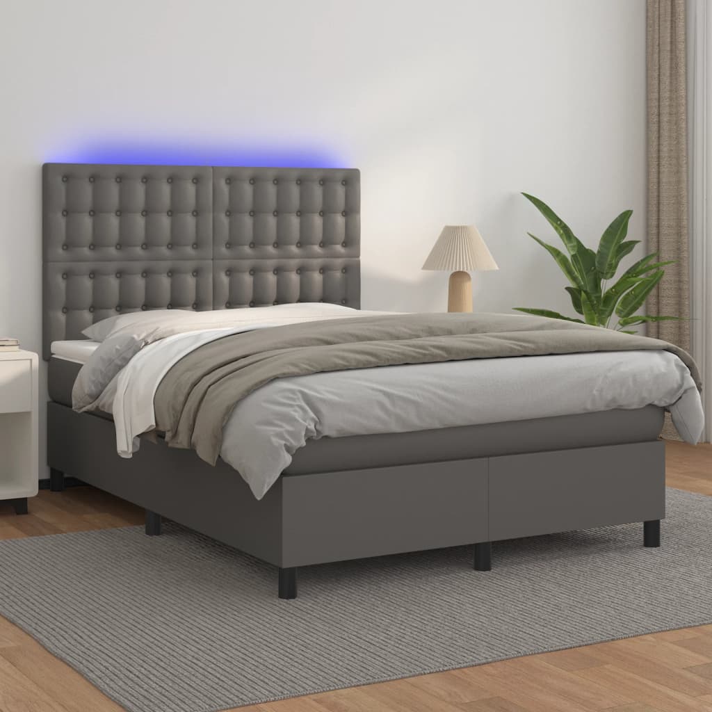 Sommier à lattes de lit avec matelas et LED Gris 140x190 cm