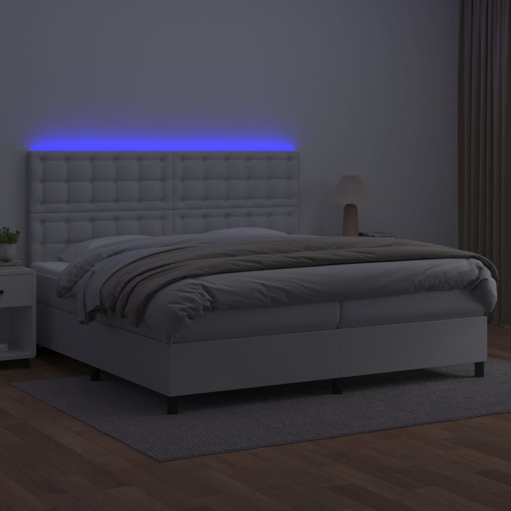 Sommier à lattes de lit avec matelas et LED Blanc 200x200 cm