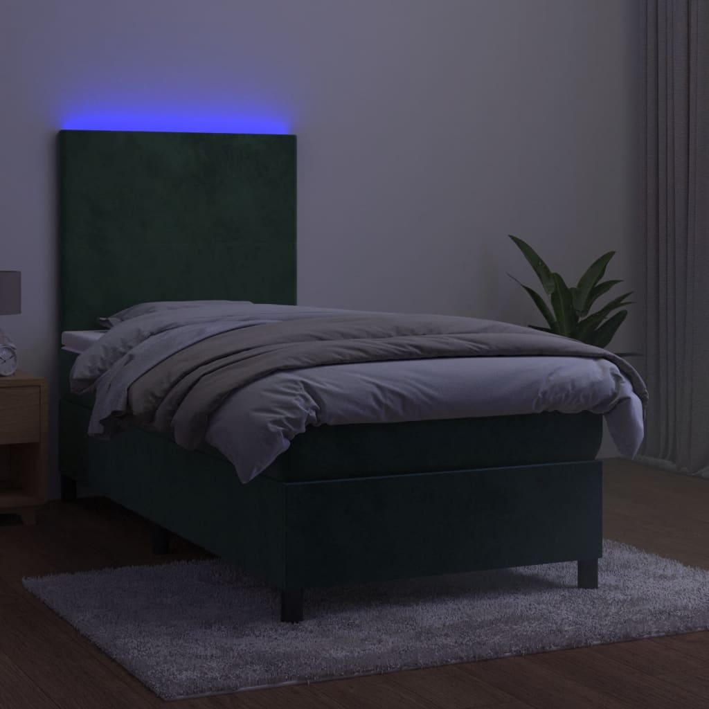 Sommier à lattes de lit avec matelas et LED Vert foncé 80x200cm