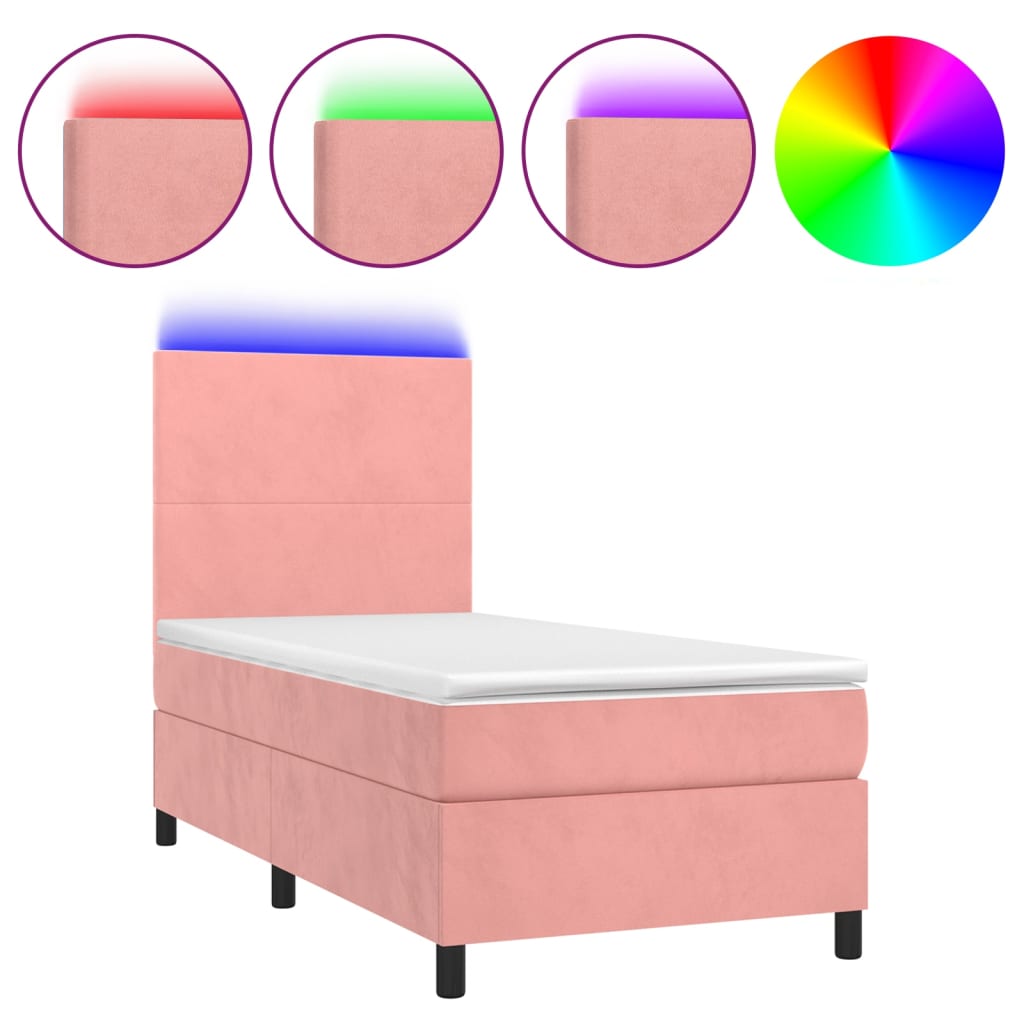 Sommier à lattes de lit et matelas et LED Rose 80x200cm Velours