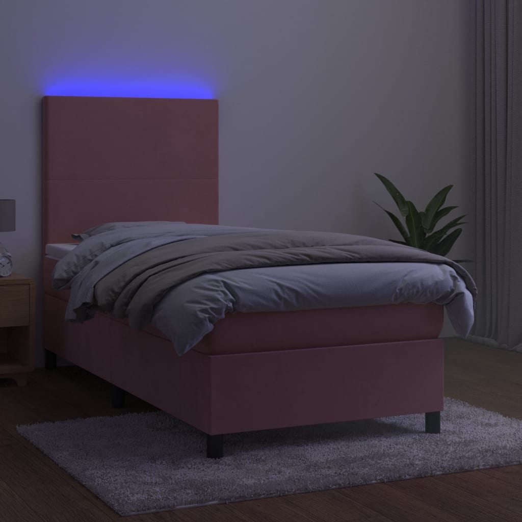 Sommier à lattes de lit et matelas et LED Rose 80x200cm Velours