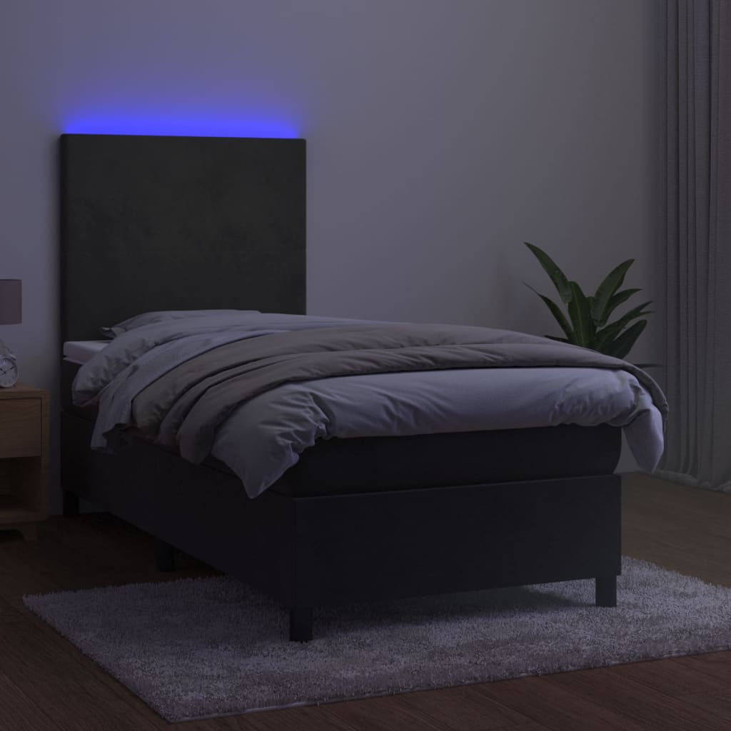 Sommier à lattes de lit avec matelas et LED Gris foncé 90x190cm