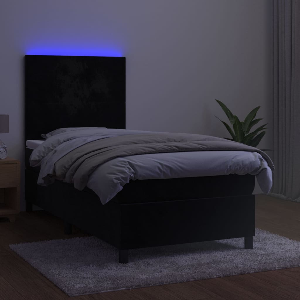 Sommier à lattes de lit avec matelas LED Noir 90x190 cm Velours