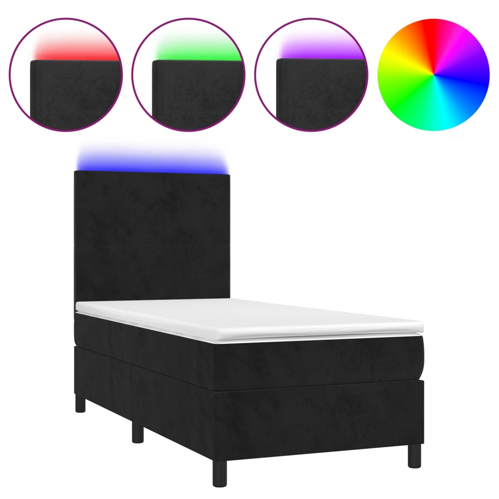 Sommier à lattes de lit et matelas LED Noir 100x200 cm Velours