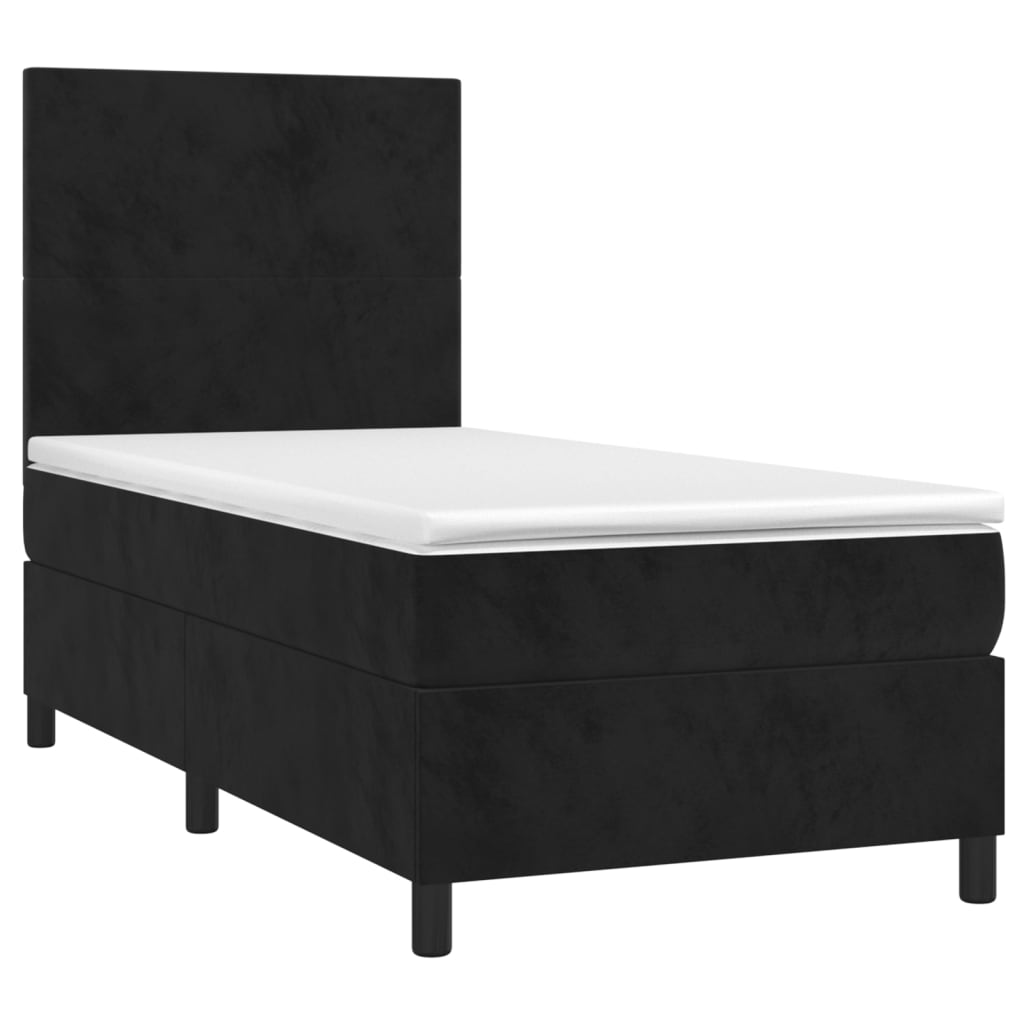 Sommier à lattes de lit et matelas LED Noir 100x200 cm Velours