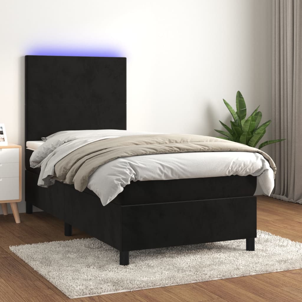 Sommier à lattes de lit et matelas LED Noir 100x200 cm Velours