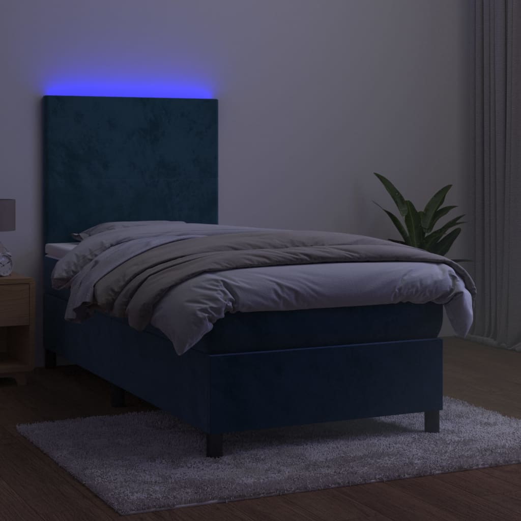 Sommier à lattes de lit avec matelas LED Bleu foncé 100x200 cm