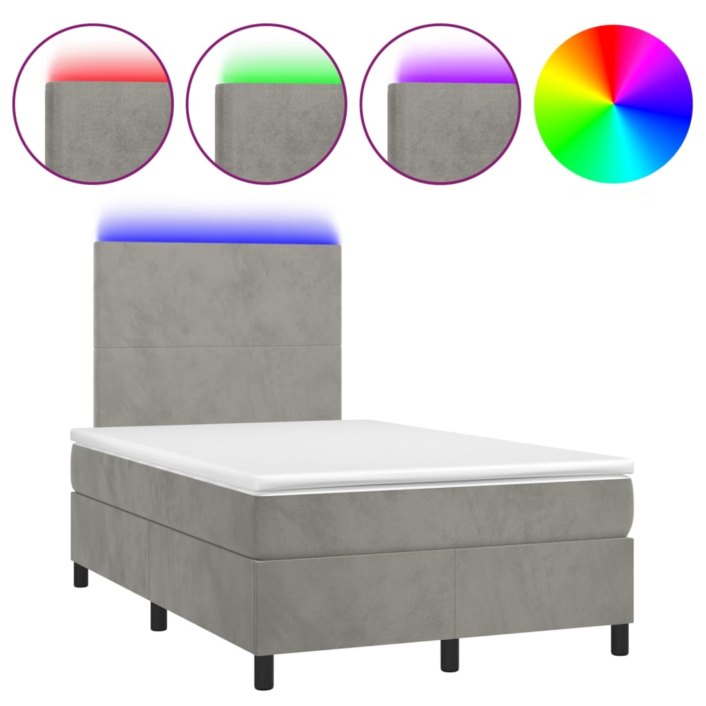 Sommier à lattes de lit avec matelas LED Gris clair 120x200 cm