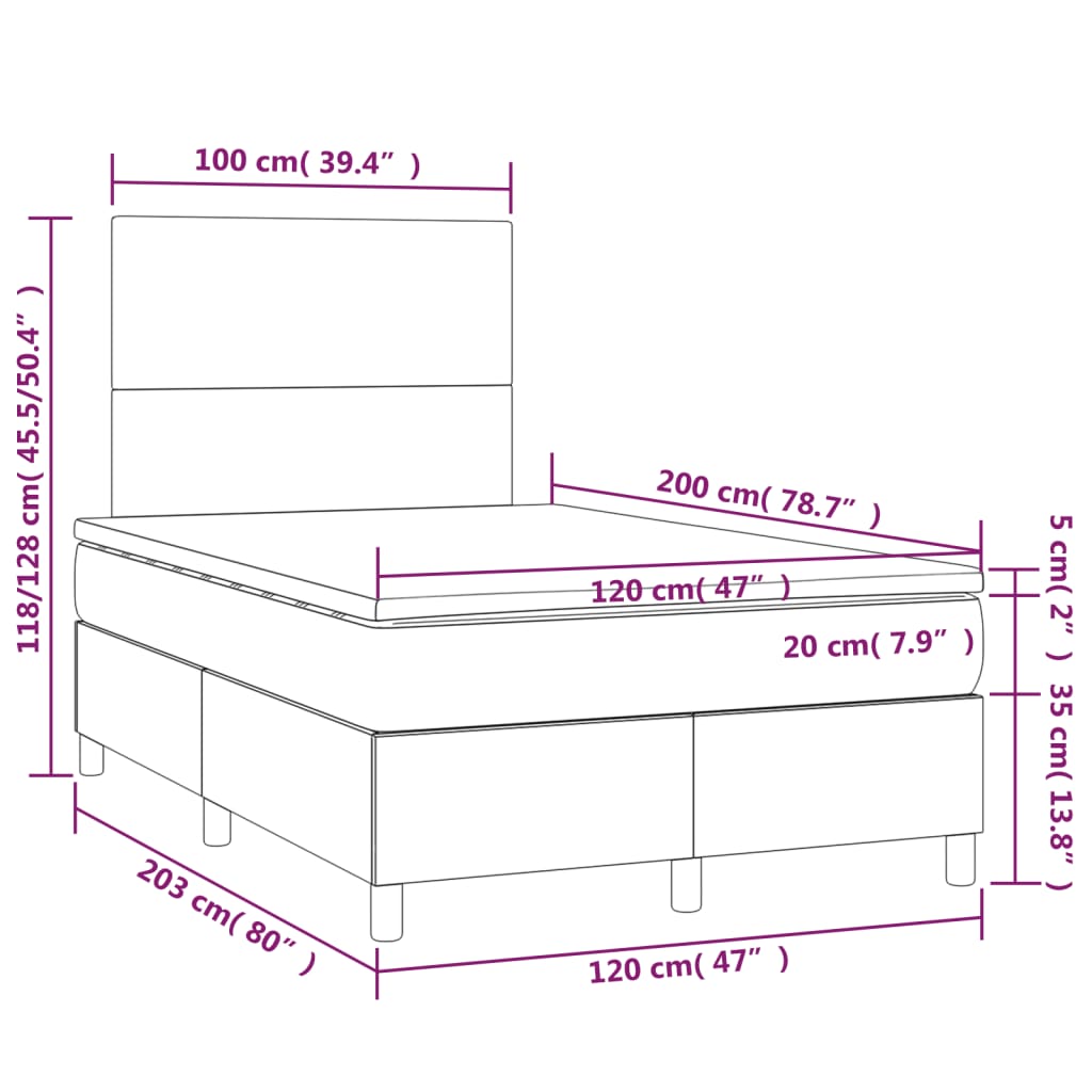 Sommier à lattes de lit avec matelas LED Gris foncé 120x200 cm