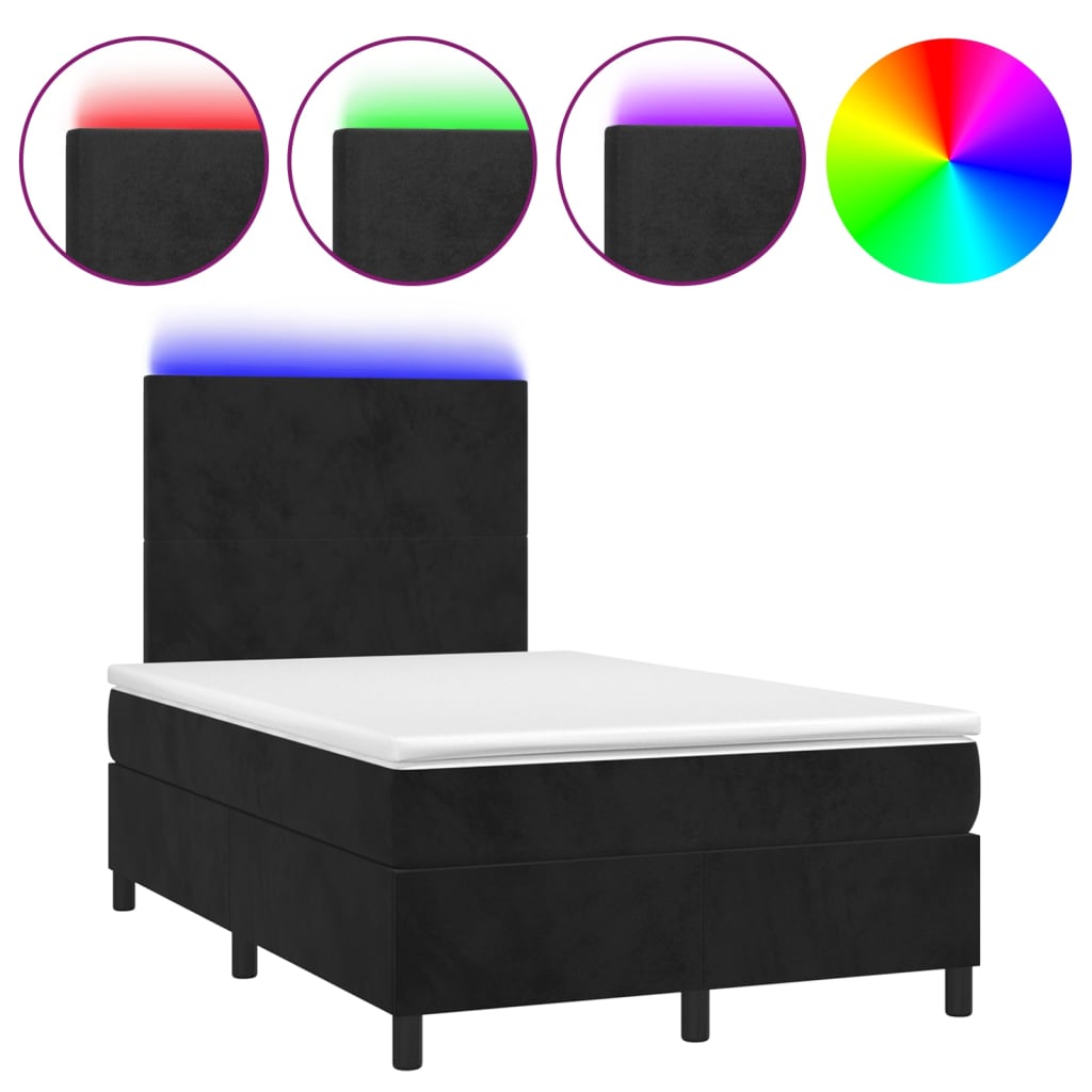 Sommier à lattes de lit et matelas LED Noir 120x200 cm Velours