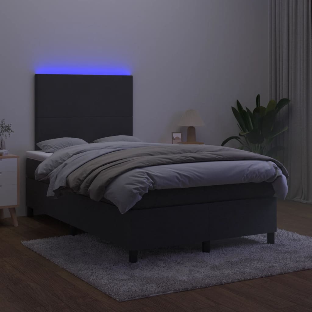 Sommier à lattes de lit et matelas LED Noir 120x200 cm Velours