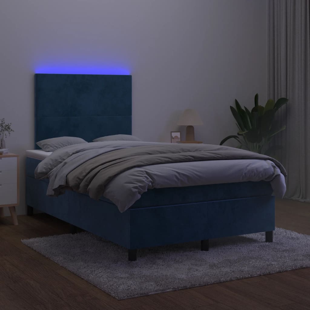 Sommier à lattes de lit avec matelas LED Bleu foncé 120x200 cm