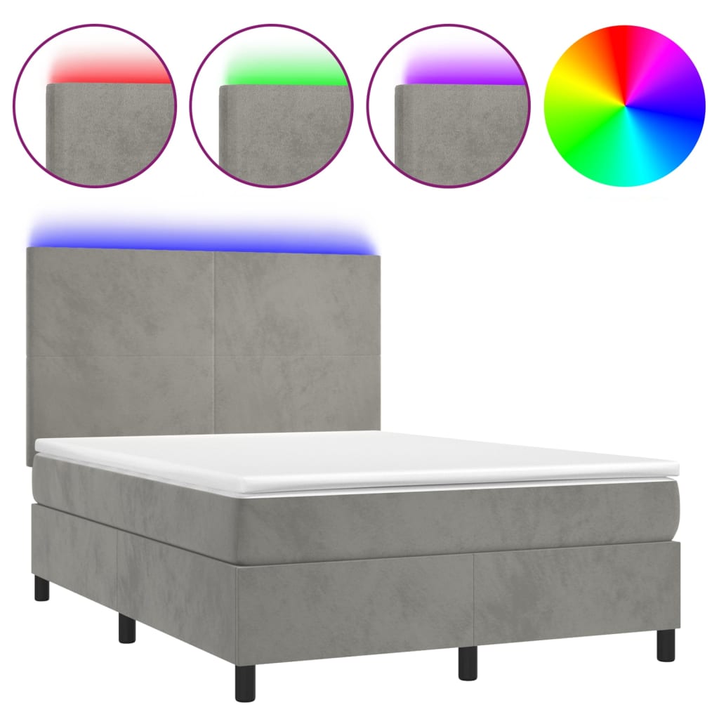 Sommier à lattes de lit avec matelas LED Gris clair 140x190 cm