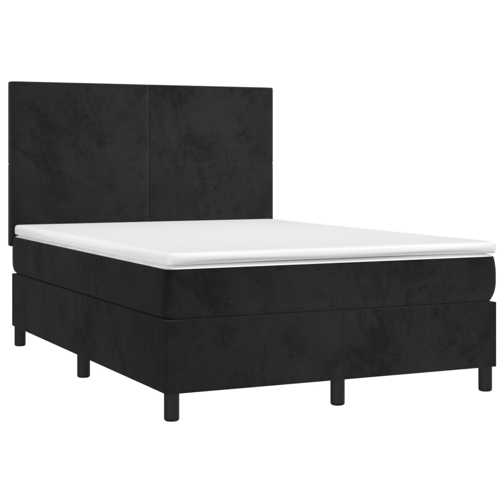 Sommier à lattes de lit et matelas LED Noir 140x190 cm Velours