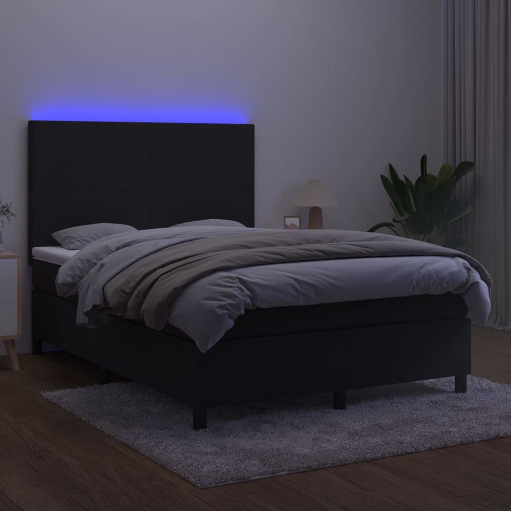 Sommier à lattes de lit et matelas LED Noir 140x190 cm Velours