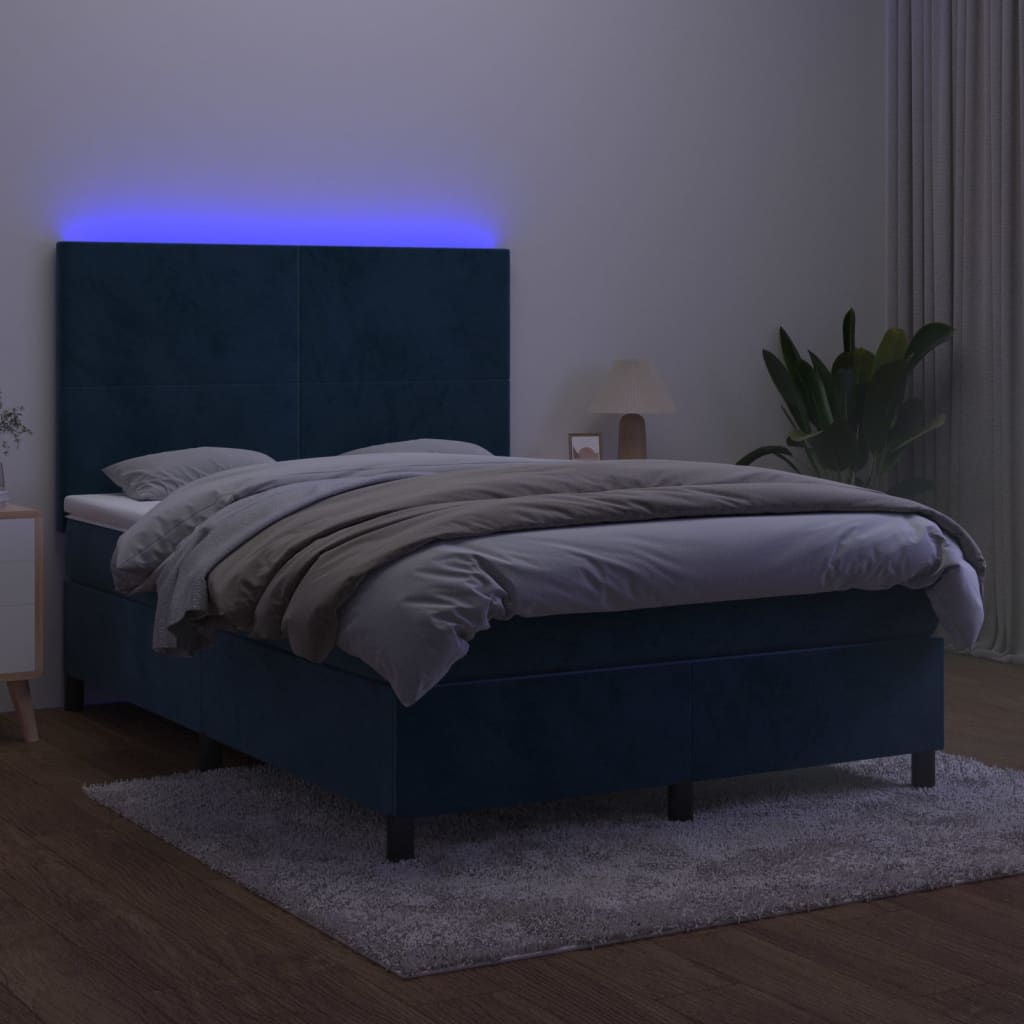 Sommier à lattes de lit avec matelas LED Bleu foncé 140x190 cm