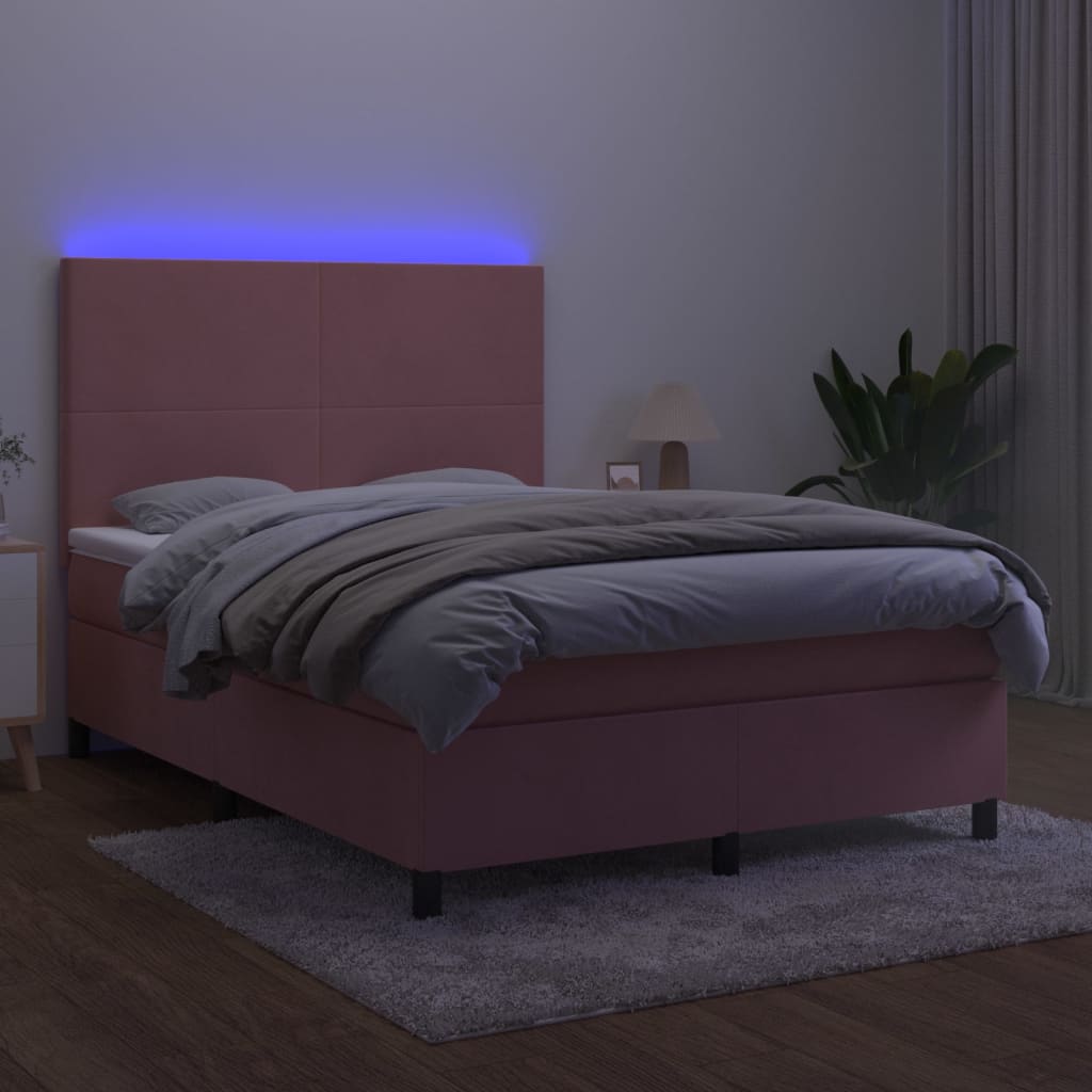 Sommier à lattes de lit et matelas LED Rose 140x190 cm Velours