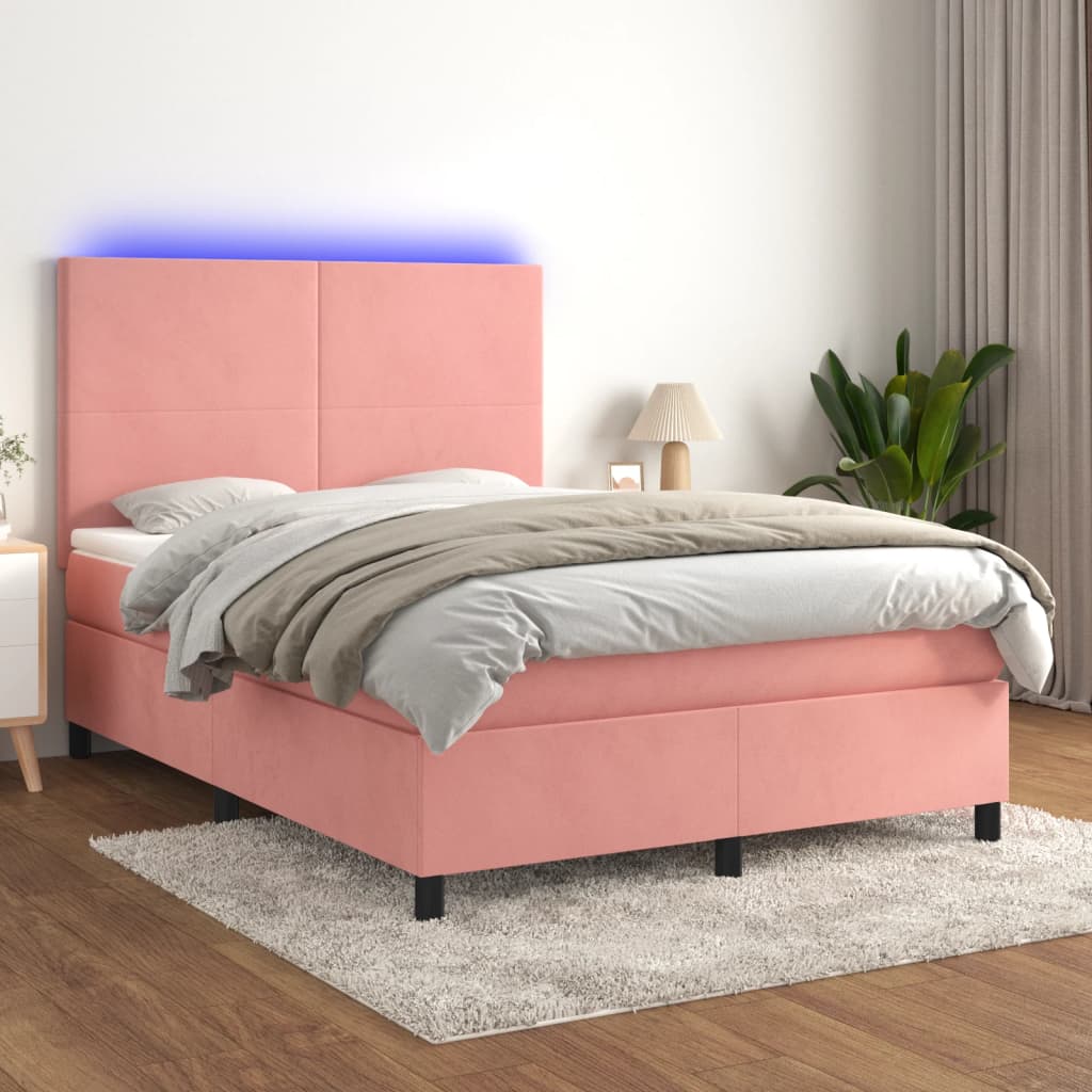 Sommier à lattes de lit et matelas LED Rose 140x190 cm Velours