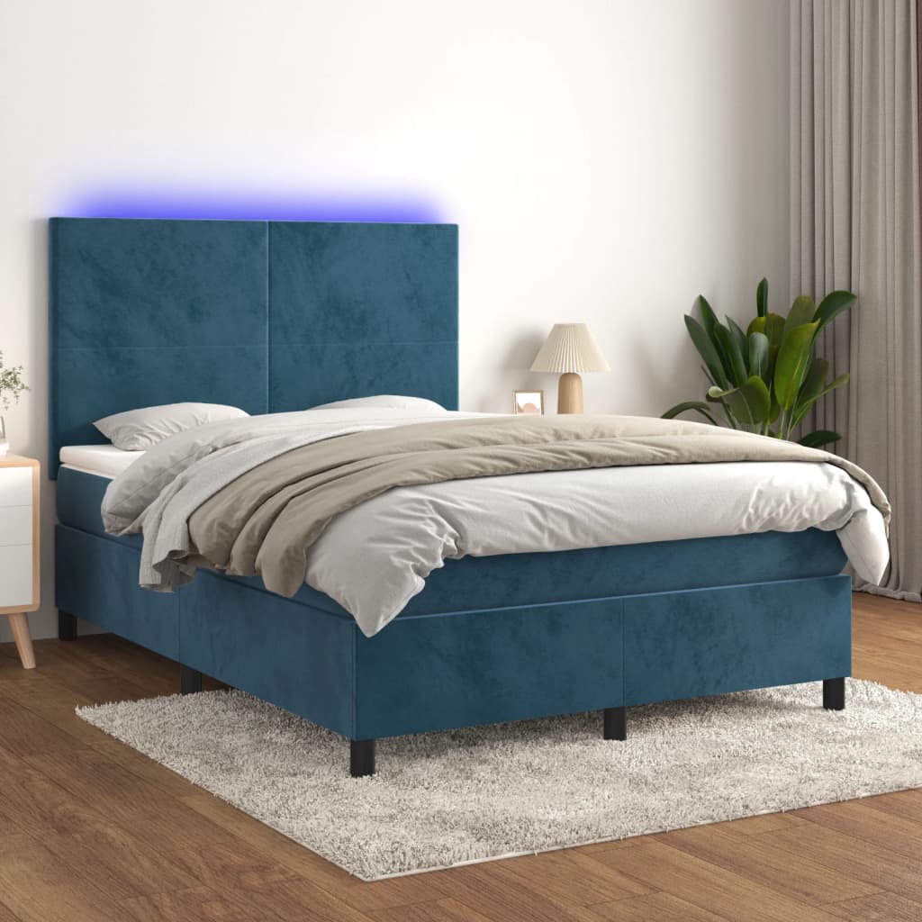 Sommier à lattes de lit avec matelas LED Bleu foncé 140x200 cm