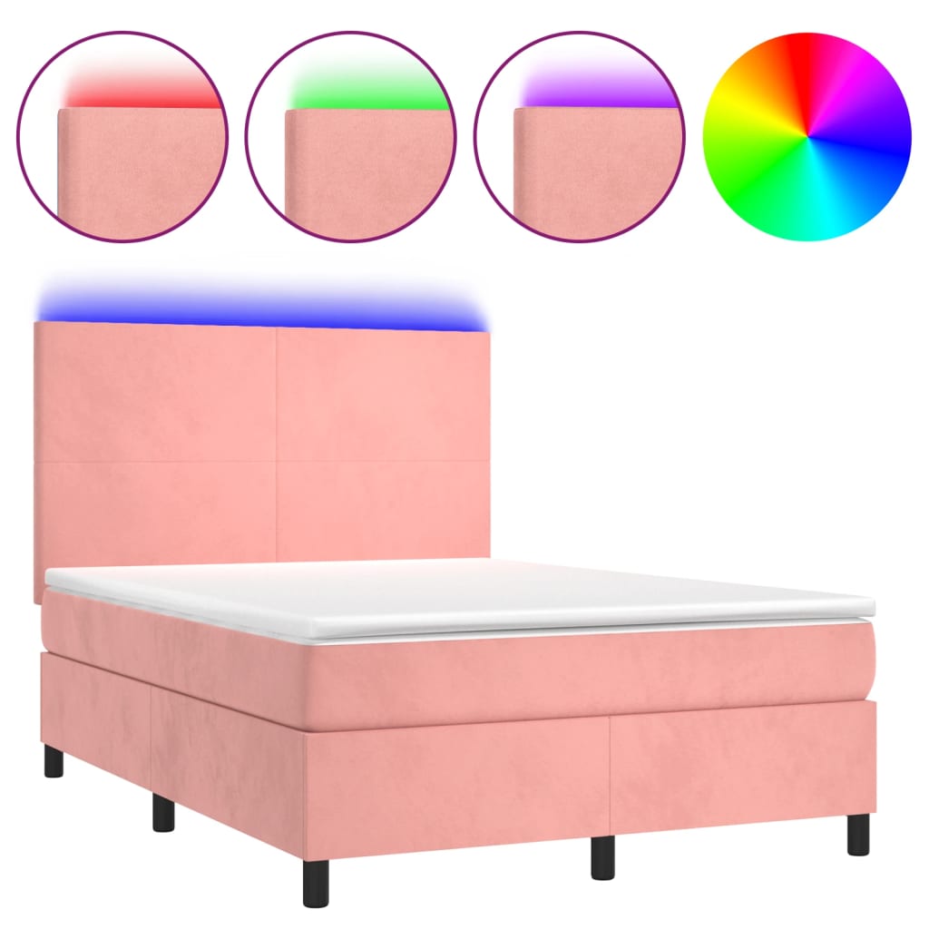 Sommier à lattes de lit et matelas LED Rose 140x200 cm Velours