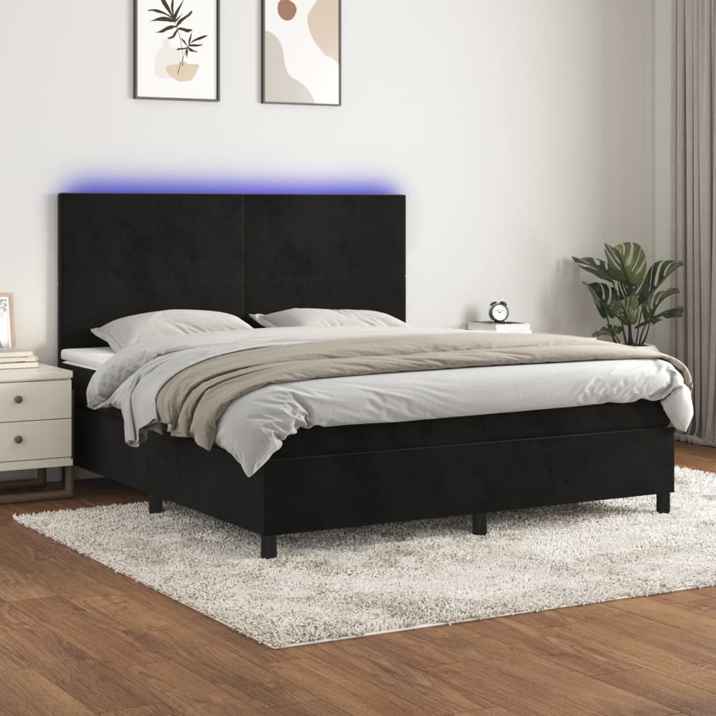 Sommier à lattes de lit et matelas LED Noir 160x200 cm Velours