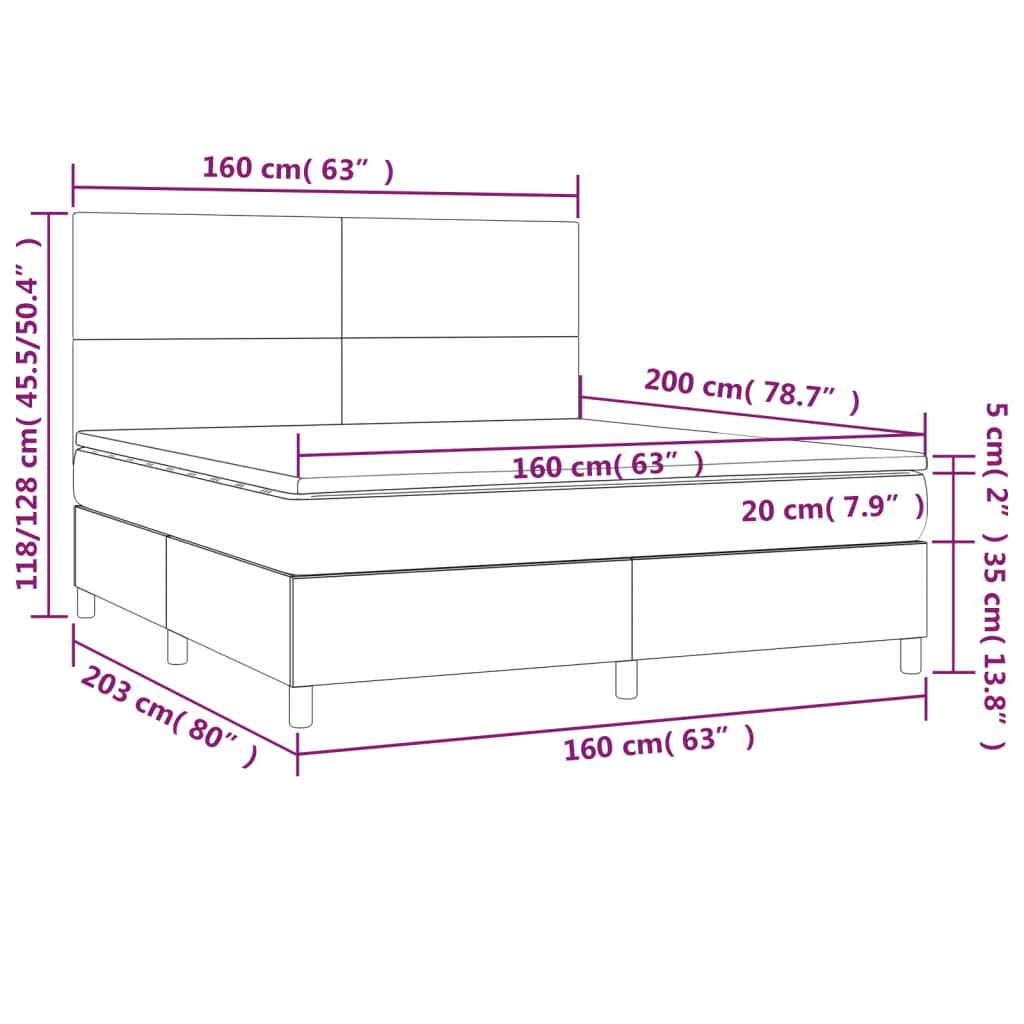 Sommier à lattes de lit avec matelas LED Bleu foncé 160x200 cm